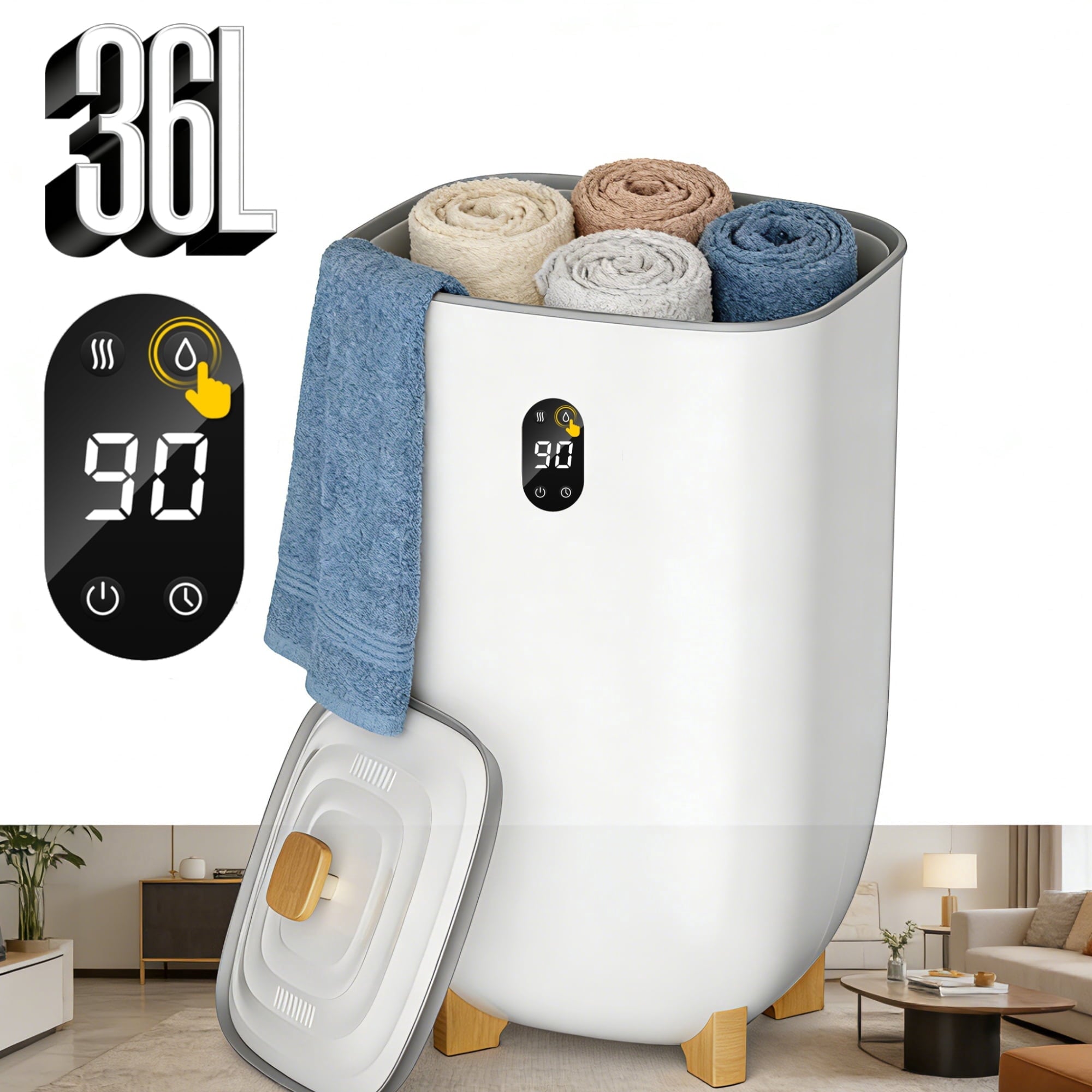 Nepsam 35L Towel Warmer Bucket with Drying Modes, Heating Mode 20/30/60/90 Min, Customized Fragrance, LED Screen, Anti-scald Safety lock, White