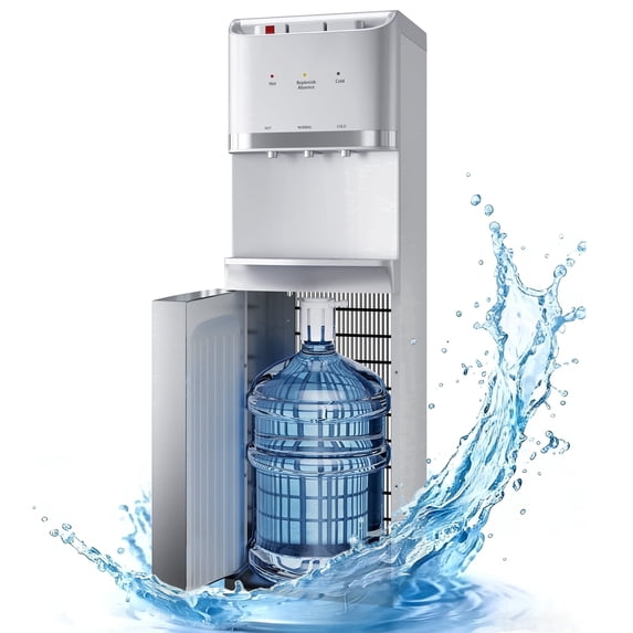 Nepsam Bottom Loading Water Cooler Dispenser - Hot, Cold & Room Temperature Water, 3 Spout Vertical Water Dispenser for 5 Gallon Bottles, Stainless Steel Design for Home & Office