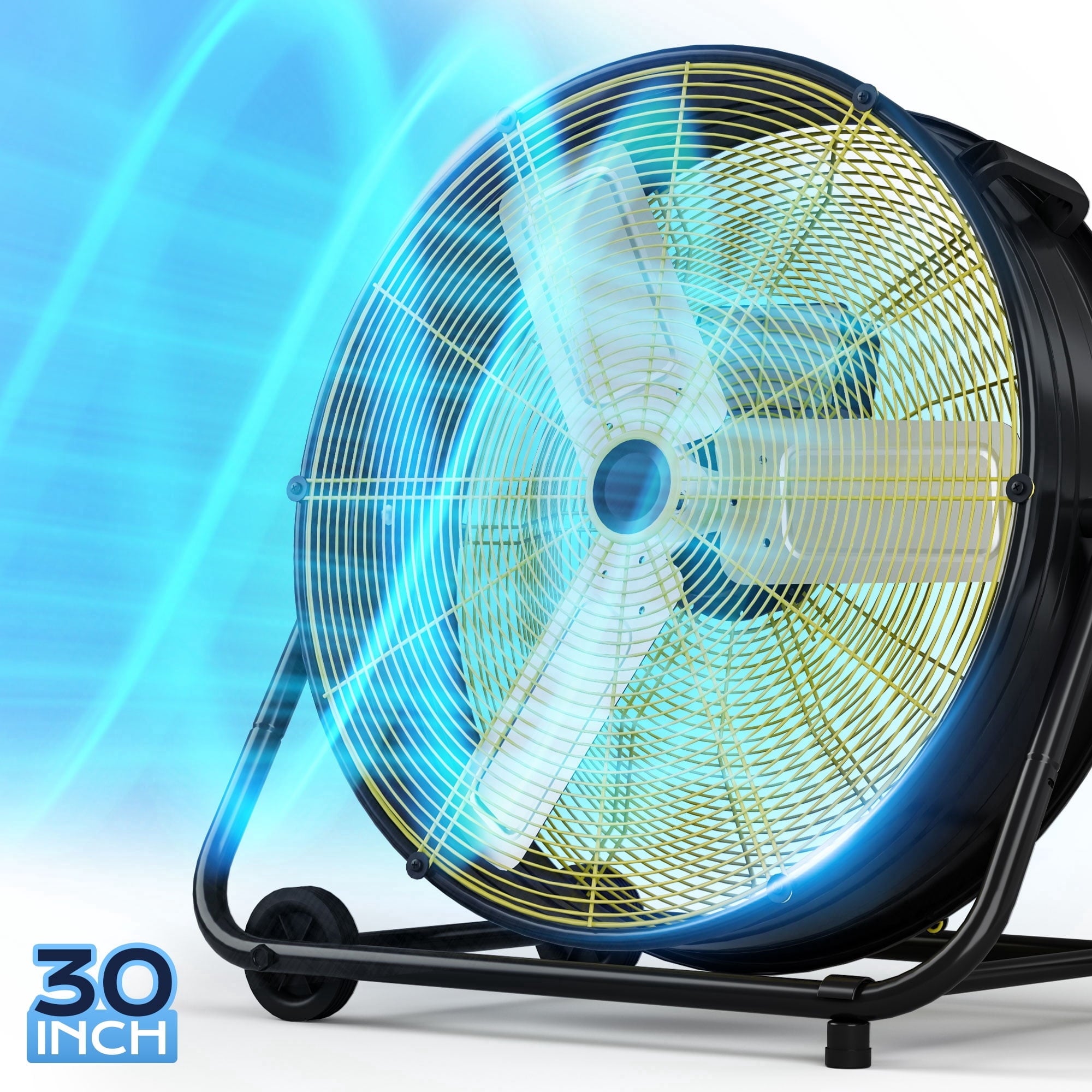 Nepsam 30" Industrial Drum Fan, 3 Speed Air Circulator w/180°Tilt, With Metal Wheels, for Commercial, Factory and Garage，Black