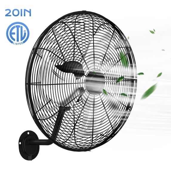 Nepsam Wall Mount Fan, 20 Inch,3-speed, Waterproof Oscillating Industrial Wall Fan, for Warehouse, Greenhouse, Workshop, Patio (Black, ETL Listed)