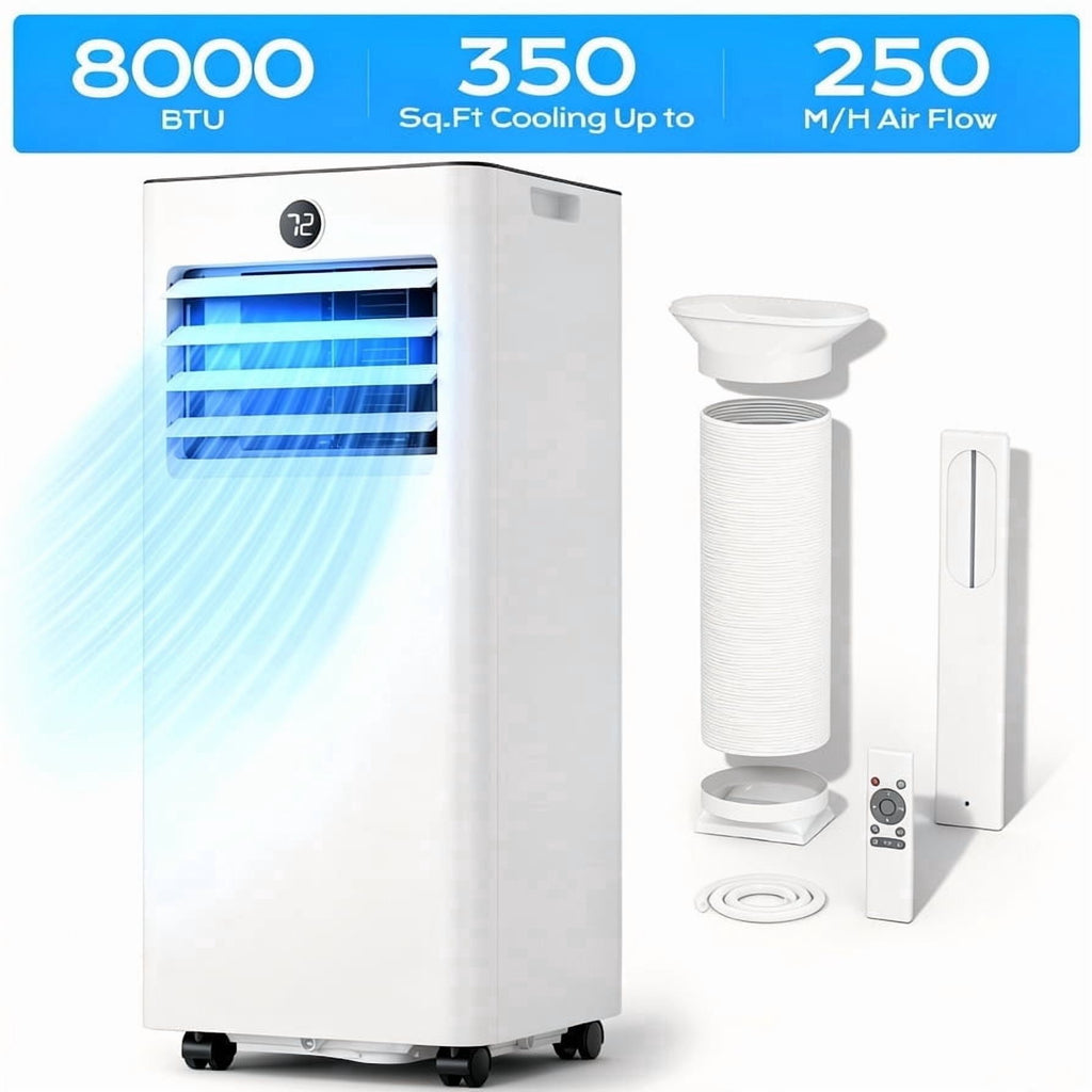 Nepsam 8000 BTU Portable Air Conditioner,4-in-1 Quiet AC Cooler Dehumidifier Fan, 350 sq.ft Room AC with 24H Timer, Remote Control & Window Kit