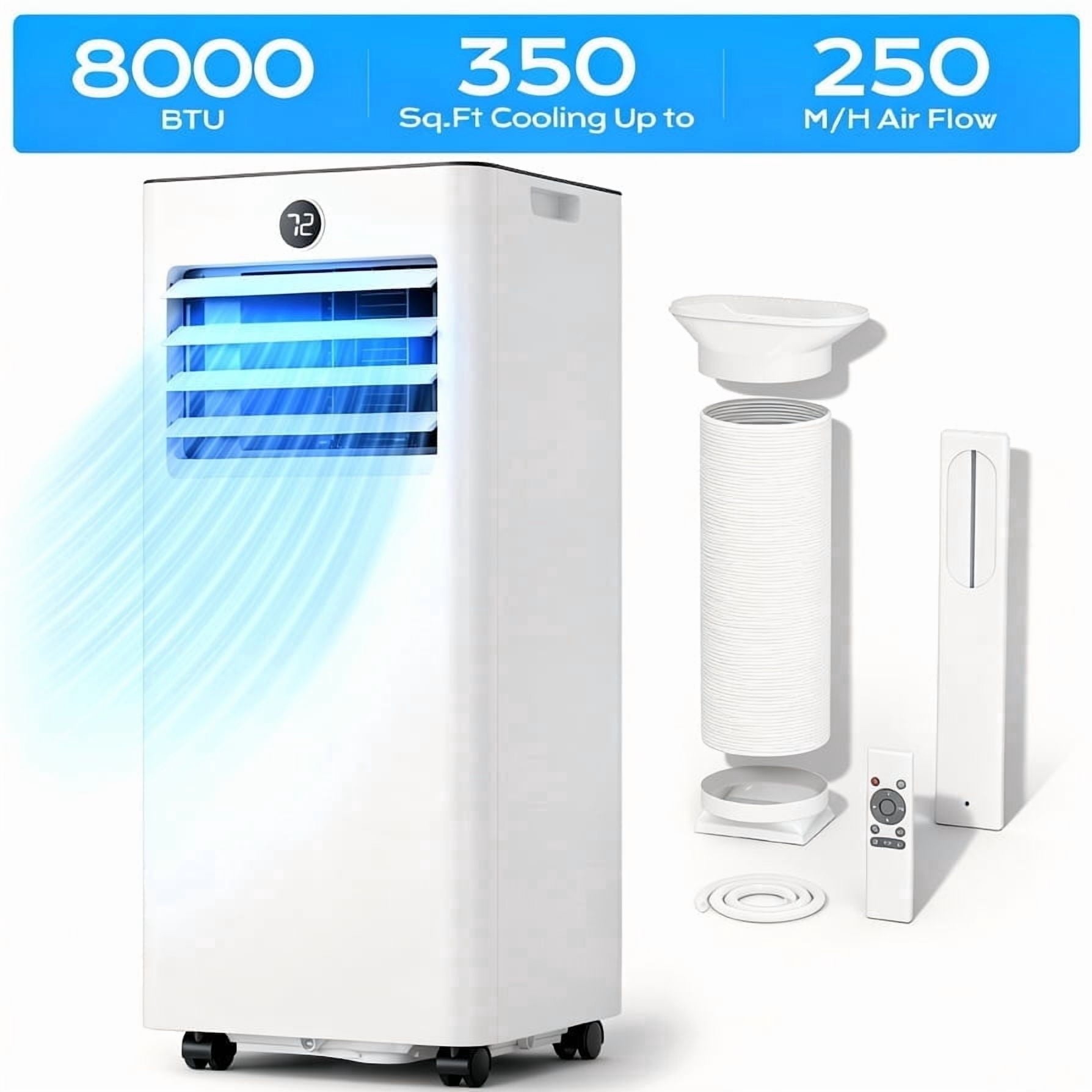 Nepsam 8000 BTU Portable Air Conditioner,4-in-1 Quiet AC Cooler Dehumidifier Fan, 350 sq.ft Room AC with 24H Timer, Remote Control & Window Kit