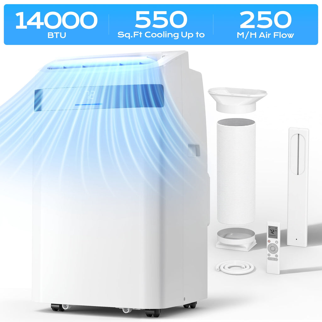 Nepsam 14000 BTU Portable Air Conditioner,4-in-1 Quiet AC Cooler Dehumidifier Fan, 650 sq.ft Room AC with 24H Timer, Remote Control & Window Kit