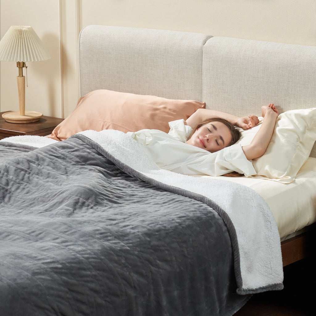Nepsam Electric Blanket Flannel and Soft Sherpa Fleece Heated Blanket, 62" x 84" with 12 Hours Auto Shut Off, Machine Washable, Dark Grey