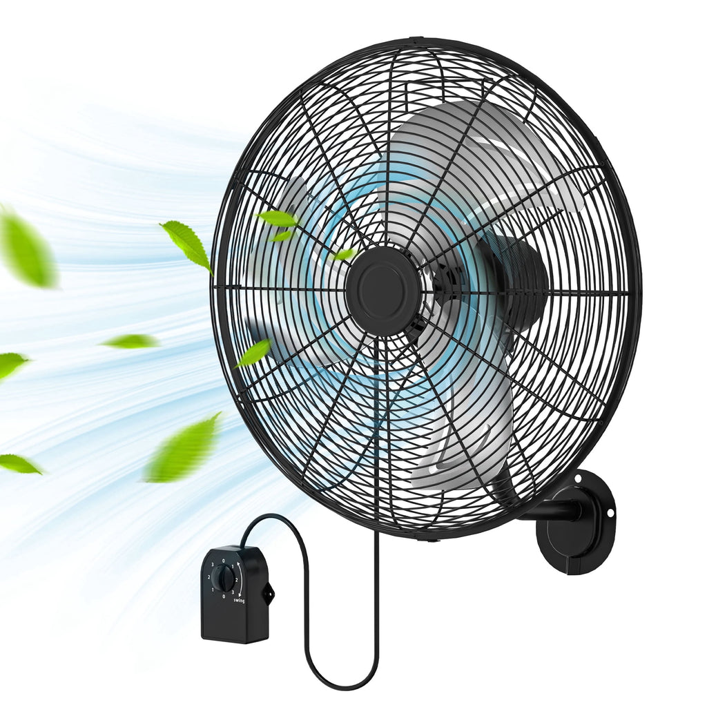 Nepsam Wall Mount Fan, 24 Inch, 3-speed, Waterproof Oscillating Industrial Wall Fan, for Warehouse, Greenhouse, Workshop, Patio (Black)