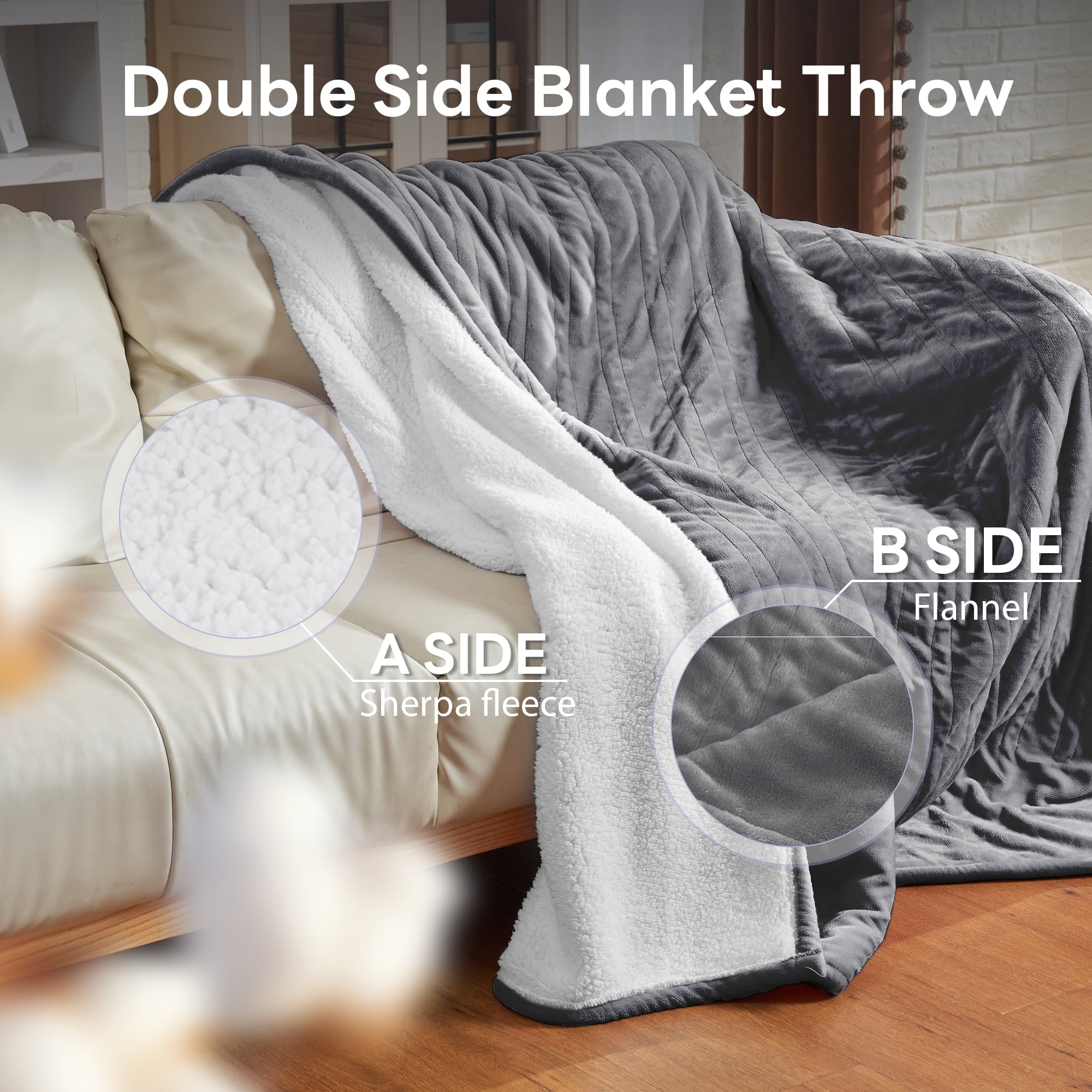 Nepsam Electric Blanket Flannel and Soft Sherpa Fleece Heated Blanket, 62" x 84" with 12 Hours Auto Shut Off, Machine Washable, Dark Grey