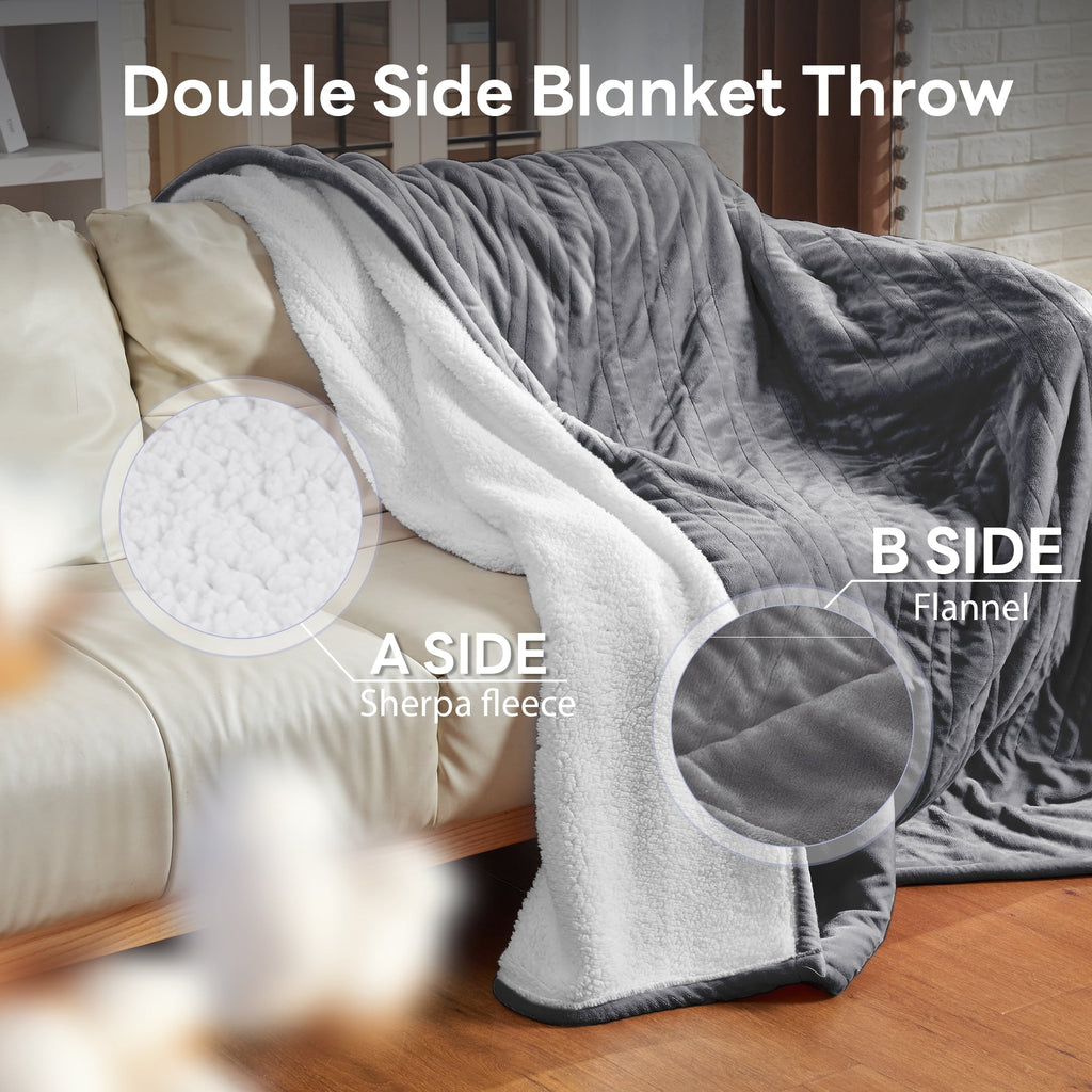 Nepsam Electric Heated Blanket Flannel and Soft Sherpa Fleece Heated Blanket, 50" x 60" with 12 Hours Auto Shut off, Machine Washable, Dark Grey