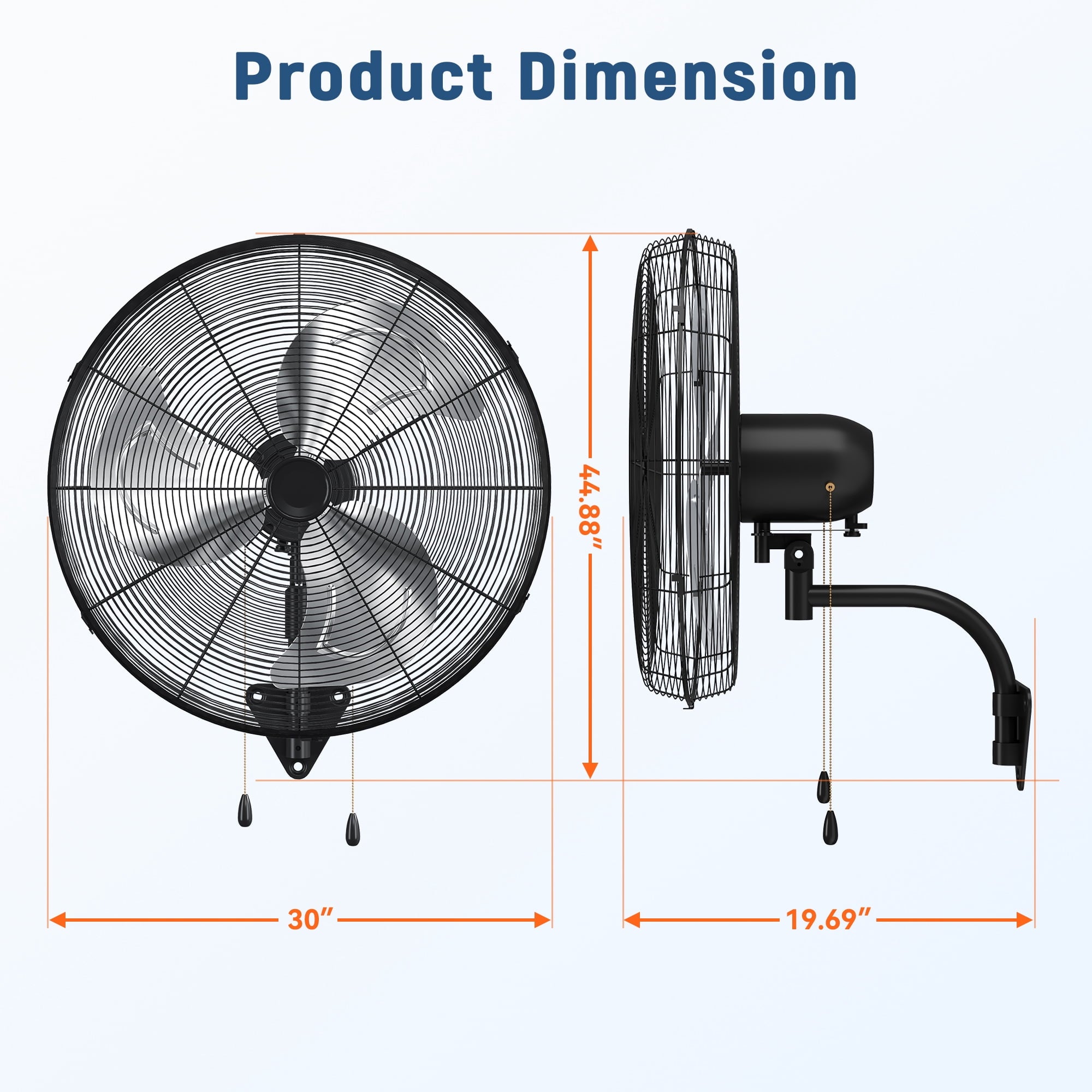 Nepsam Wall Mount Fan, 30 Inch,3-speed, Waterproof Oscillating Industrial Wall Fan, for Warehouse, Greenhouse, Workshop, Patio (Black)