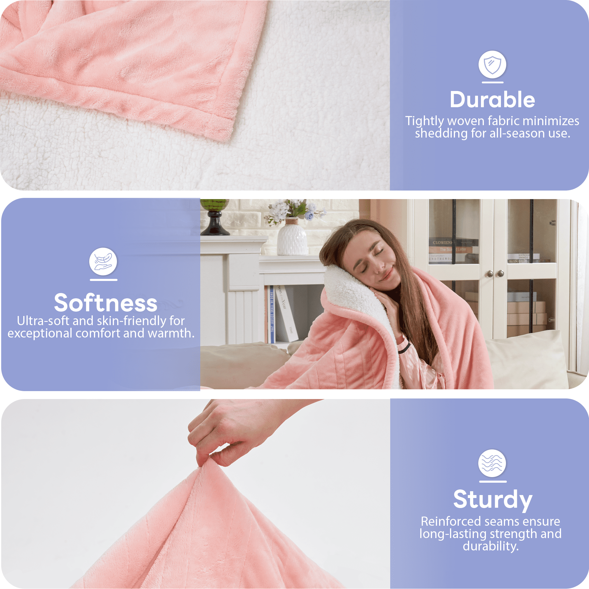 Nepsam Electric Heated Blanket Flannel and Soft Sherpa Fleece, 50" x 60" with 12 Hours Auto Shut Off, Machine Washable, Pink