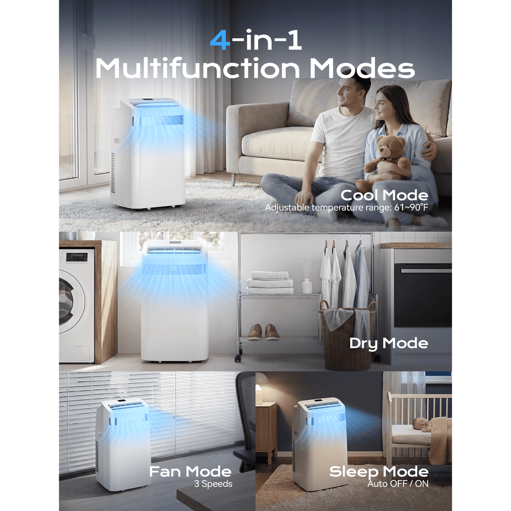 Nepsam 12000 BTU Portable Air Conditioner,4-in-1 Quiet AC Cooler Dehumidifier Fan, 550 sq.ft Room AC with 24H Timer, Remote Control & Window Kit