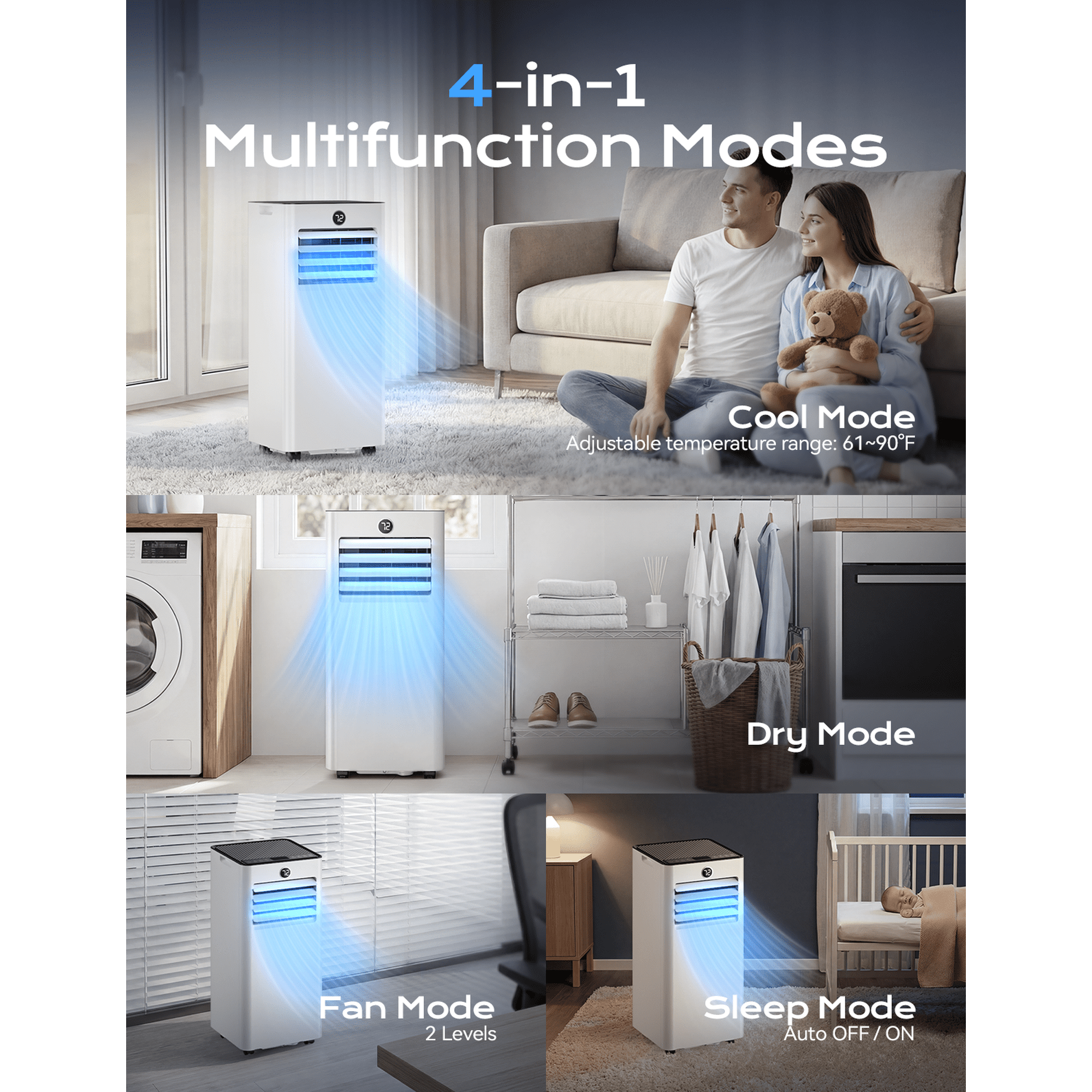 Nepsam 10000 BTU Portable Air Conditioner, 3-in-1 AC Unit, Dehumidifier, Fan, Remote, Timer, for Room up to 450 Sq.Ft