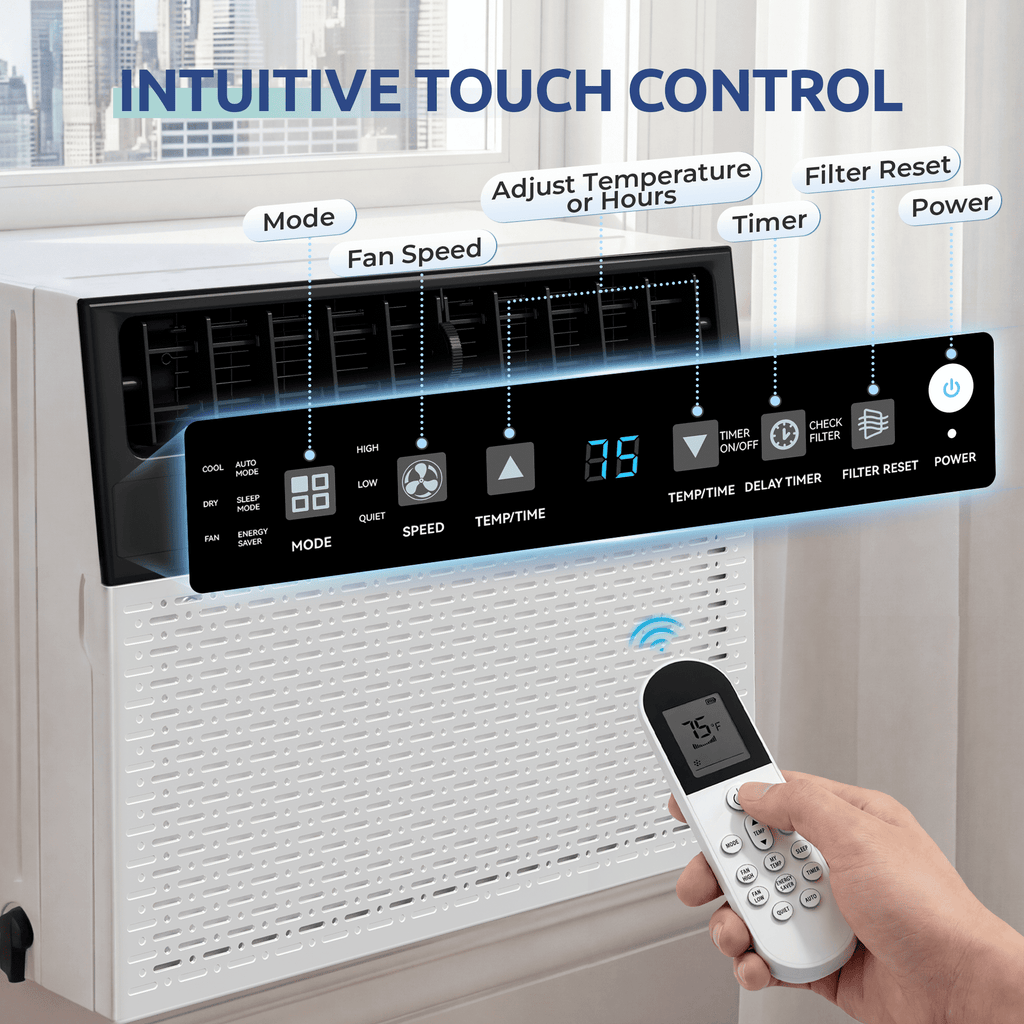 Nepsam 10000-BTU Window Air Conditioner, Cools Up to 450 Sq Ft, with Remote Control, Energy Efficient, Easy Installation Kit Included