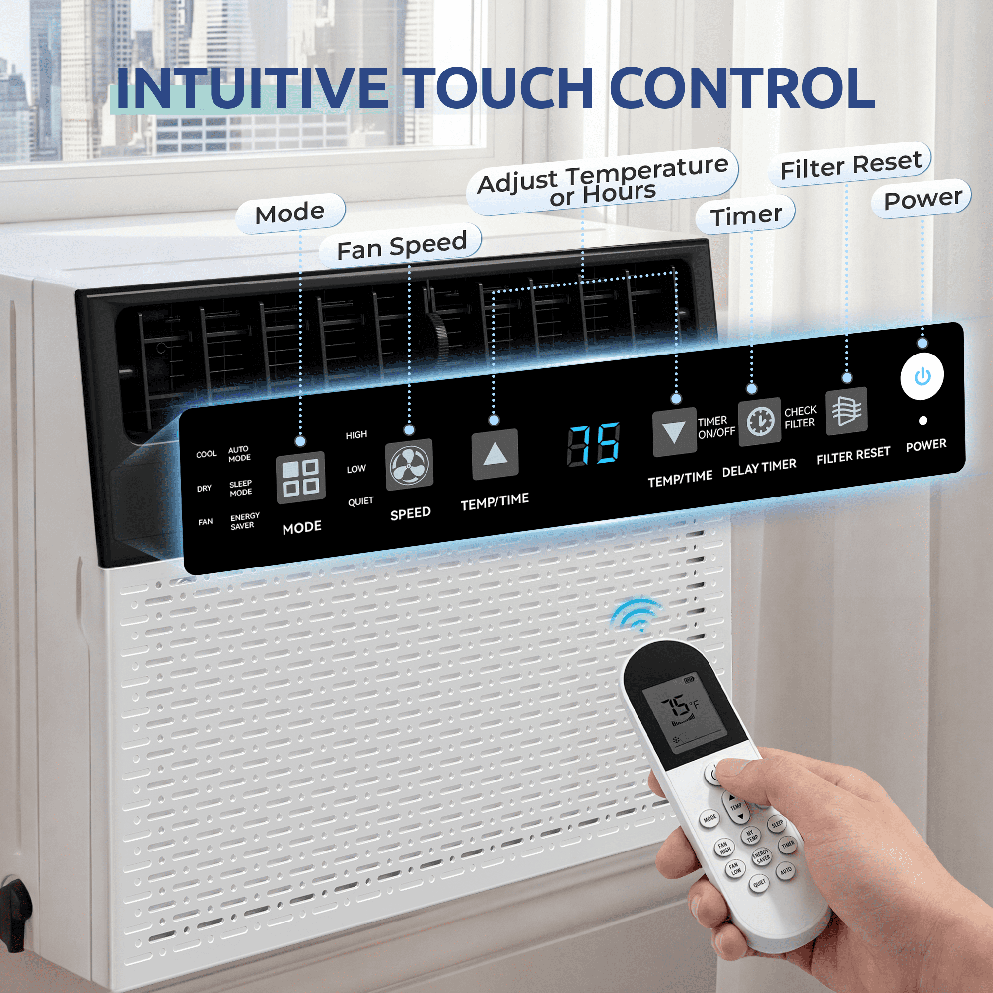 Nepsam 12000-BTU Window Air Conditioner, Cools Up to 550 Sq Ft, with Remote Control, Energy Saver Mode, Adjustable Window Kit, White