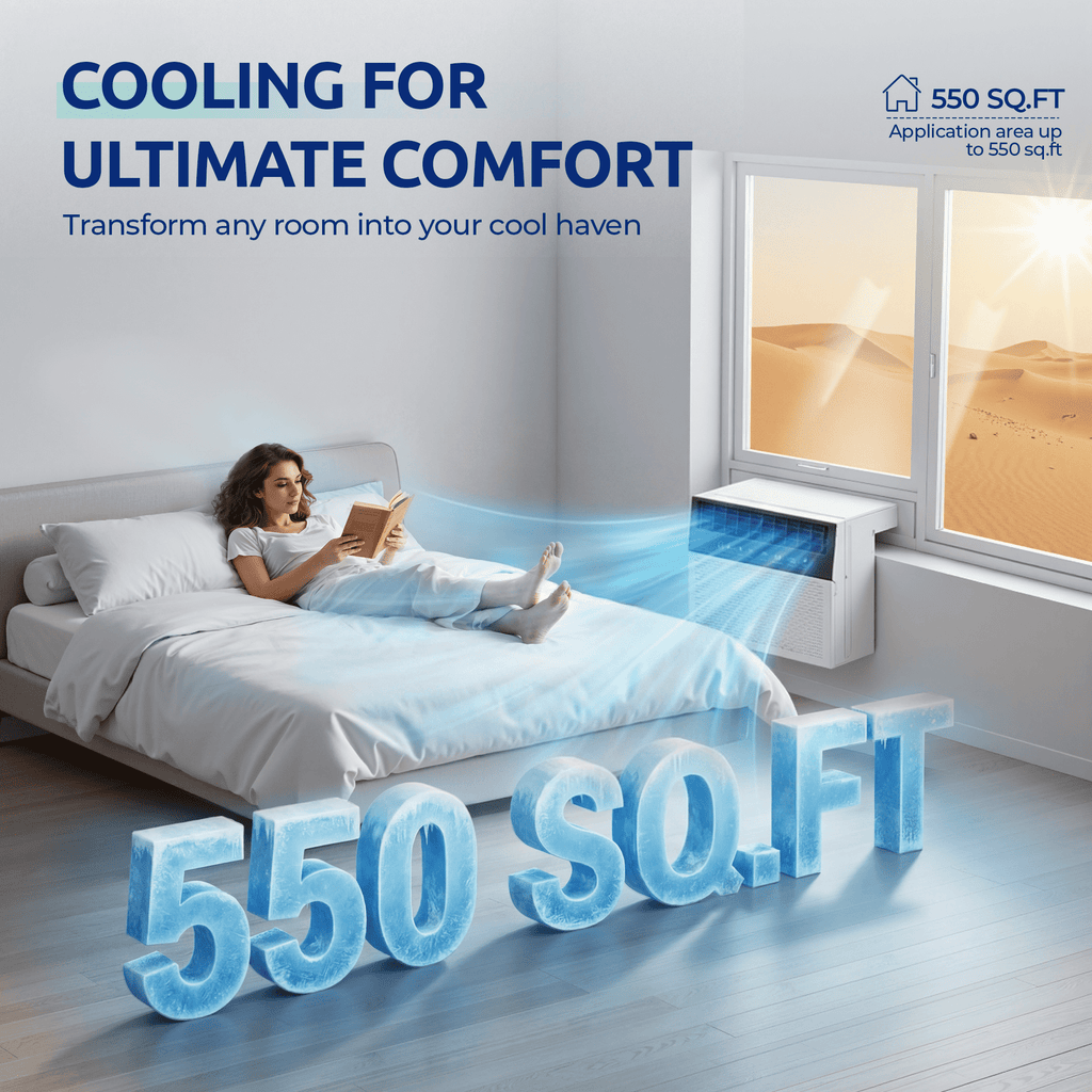 Nepsam 12000-BTU Window Air Conditioner, Cools Up to 550 Sq Ft, with Remote Control, Energy Saver Mode, Adjustable Window Kit, White
