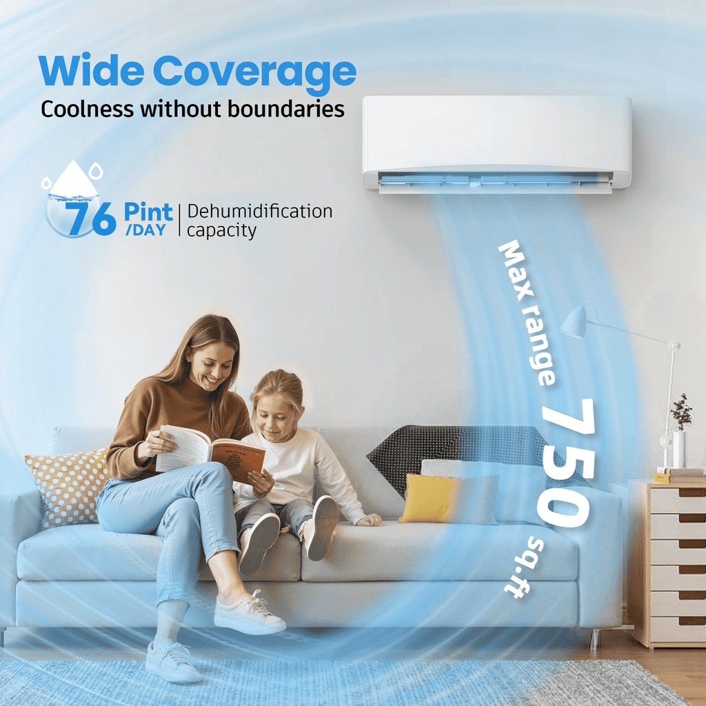 12000 BTU 17 SEER2 230V Mini Split Air Conditioner & Heater, Inverter AC with R32 Refrigerant, 750 Sq. Ft. Coverage, Turbo, Self-Cleaning, 24H Timer for Home Bedroom
