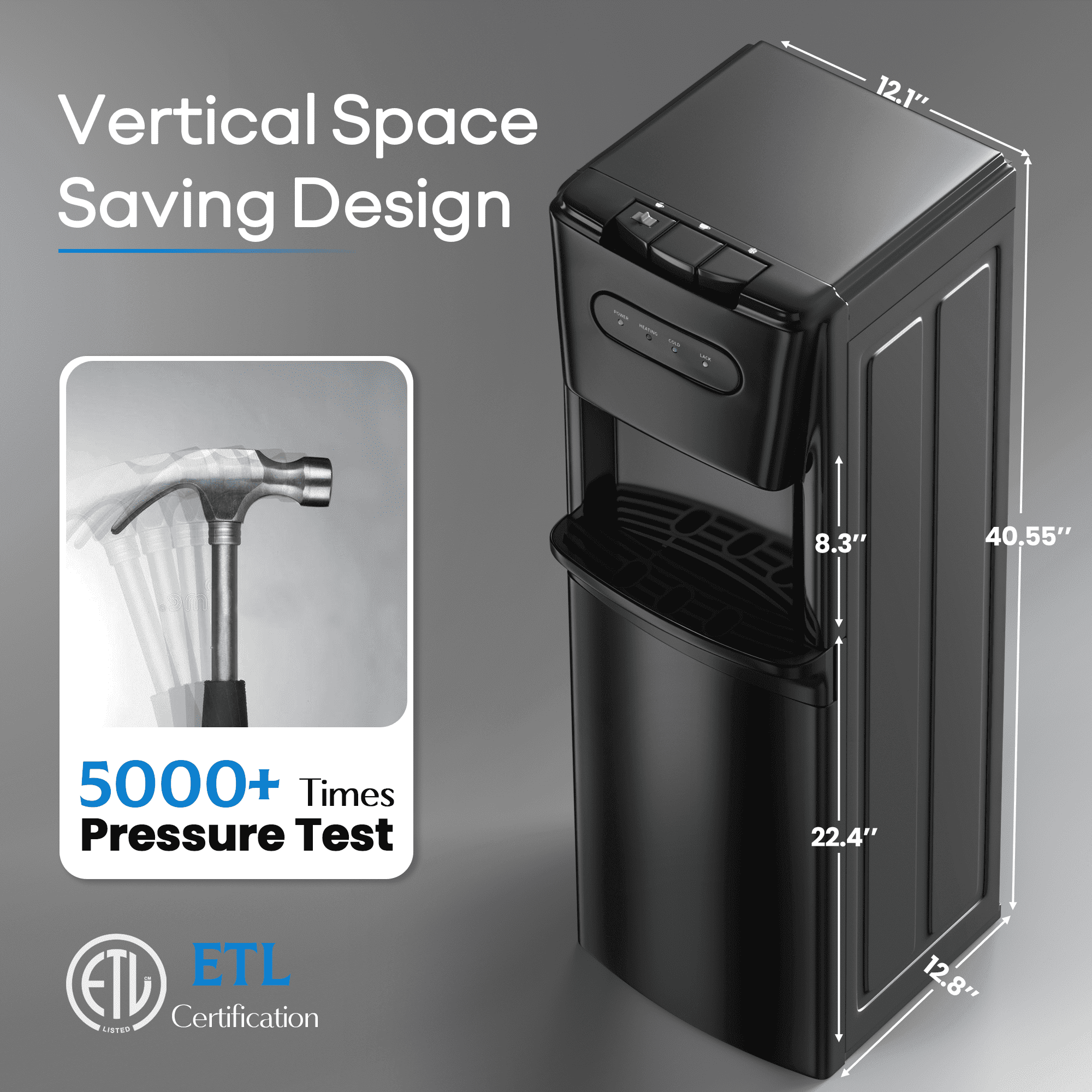 Nepsam 120V Water Dispenser Hot Cold Warm, 560W Heating 100W Cooling, 6.5L/h Hot 15L/h Cold Output, R134a Refrigerant, IEC Shock Protection, Home Office Use