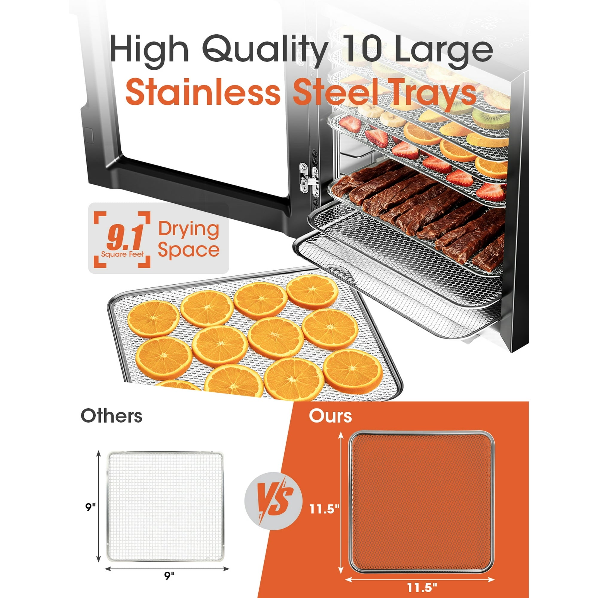 Nepsam 850W Food Dehydrator, 10 Stainless Steel Trays, 167°F Dehydrated Dryer for Dog Treats, Meat, Fruit, Veggies, Snacks(Black)