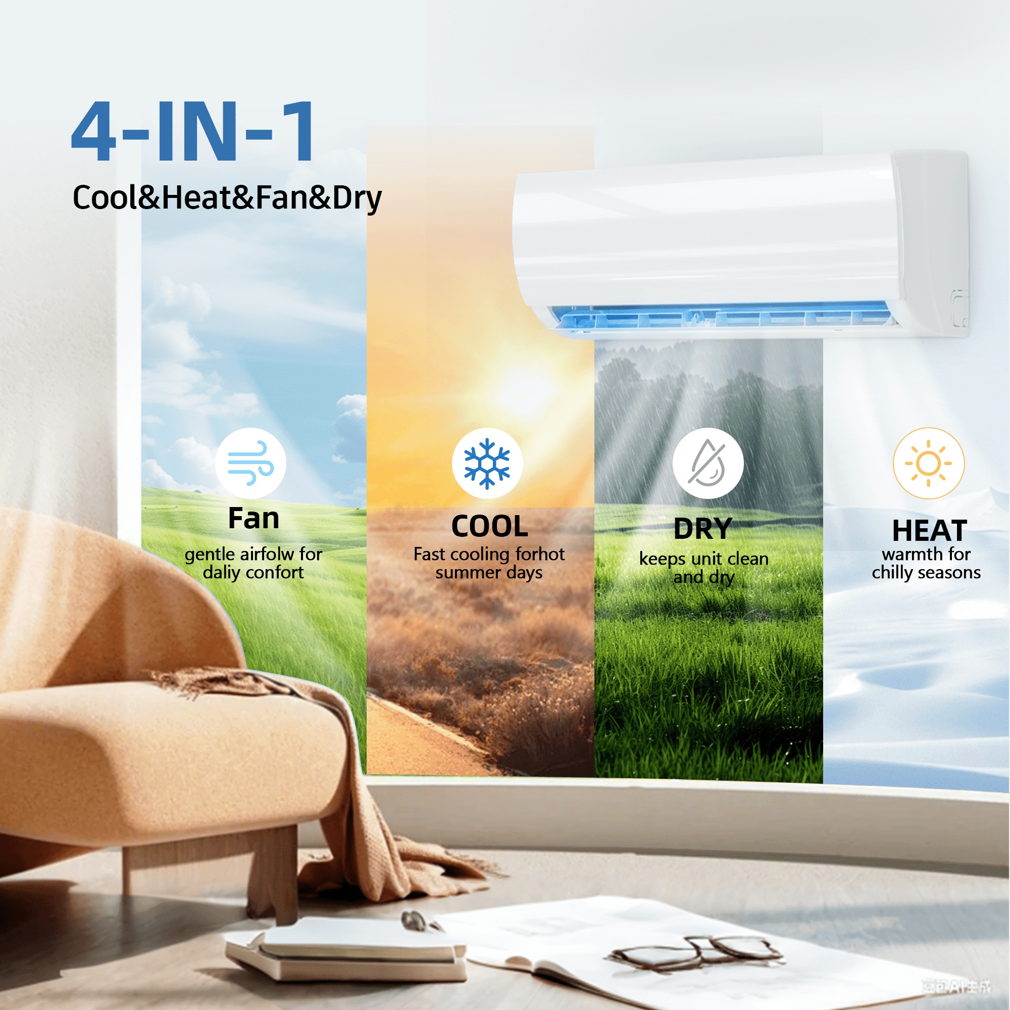 Nepsam 12000 BTU Mini Split Air Conditioner & Heater, 19 SEER2 230V Energy Energy Saving Wall Mounted