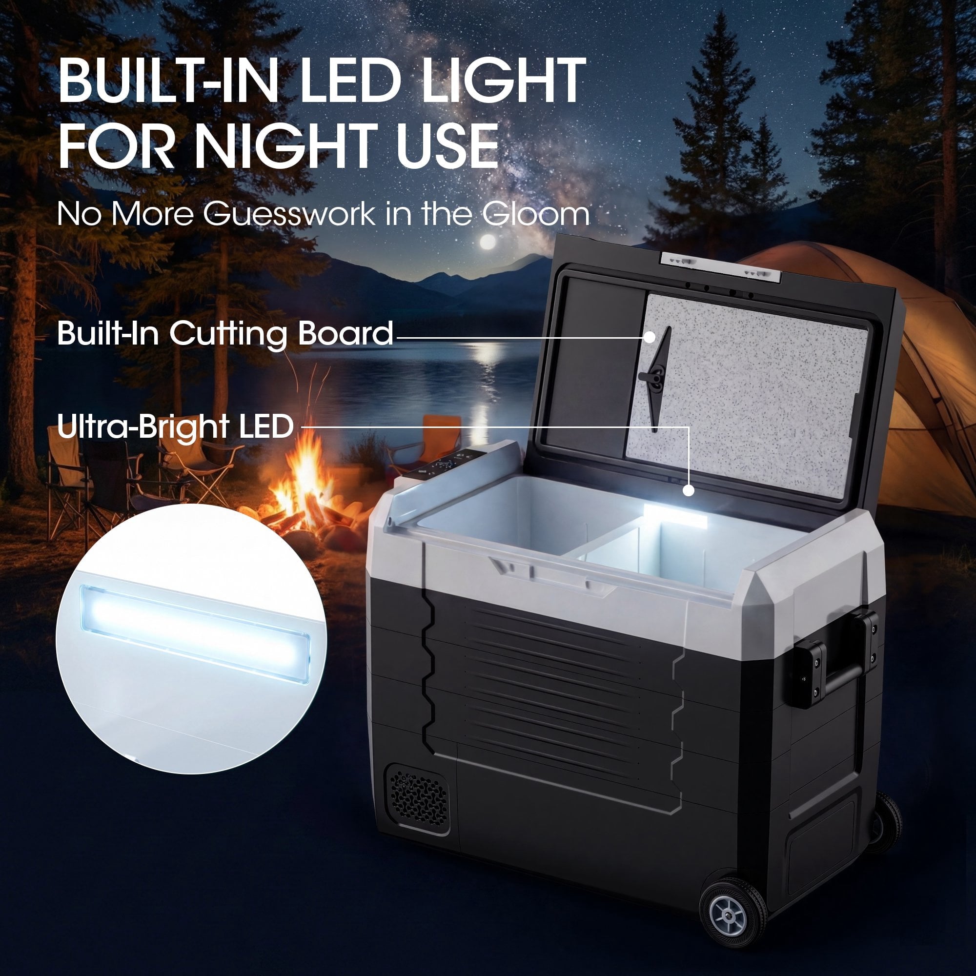 Nepsam 58QT Portable Car Refrigerator, Dual Zone, APP Control, 12V/24V & 100-240V, for RV, Camping & Home