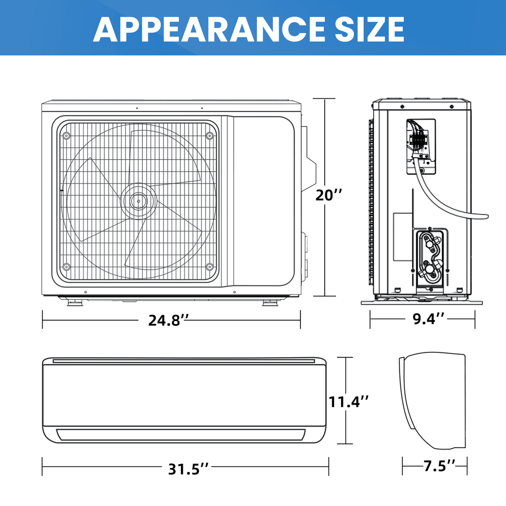 Nepsam 12000 BTU Mini Split Air Conditioner & Heater, 17 SEER2 115V Energy Energy Saving Wall Mounted Inverter Ductless AC Unit Cools up to 1250 Sq. Ft