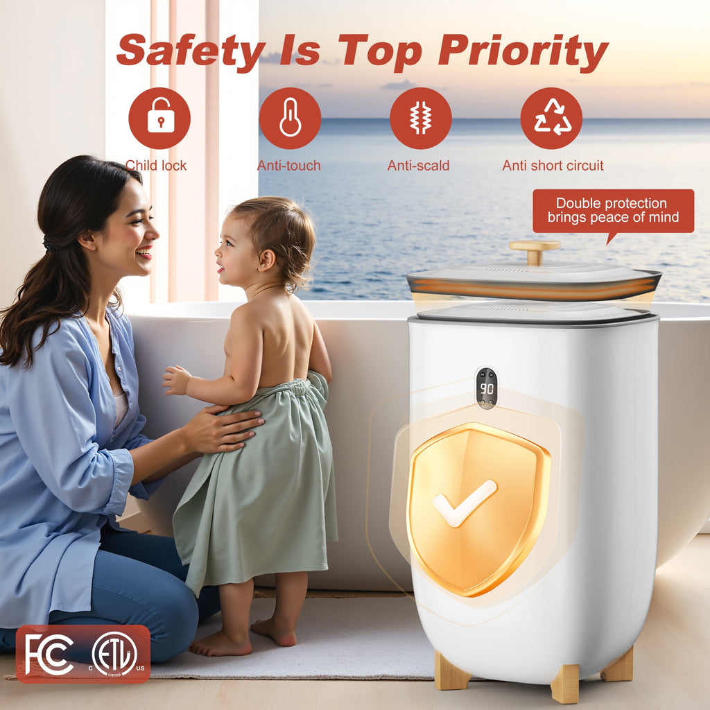 Nepsam 35L Towel Warmer Bucket with Drying Modes, Heating Mode 20/30/60/90 Min, Customized Fragrance, LED Screen, Anti-scald Safety lock, White