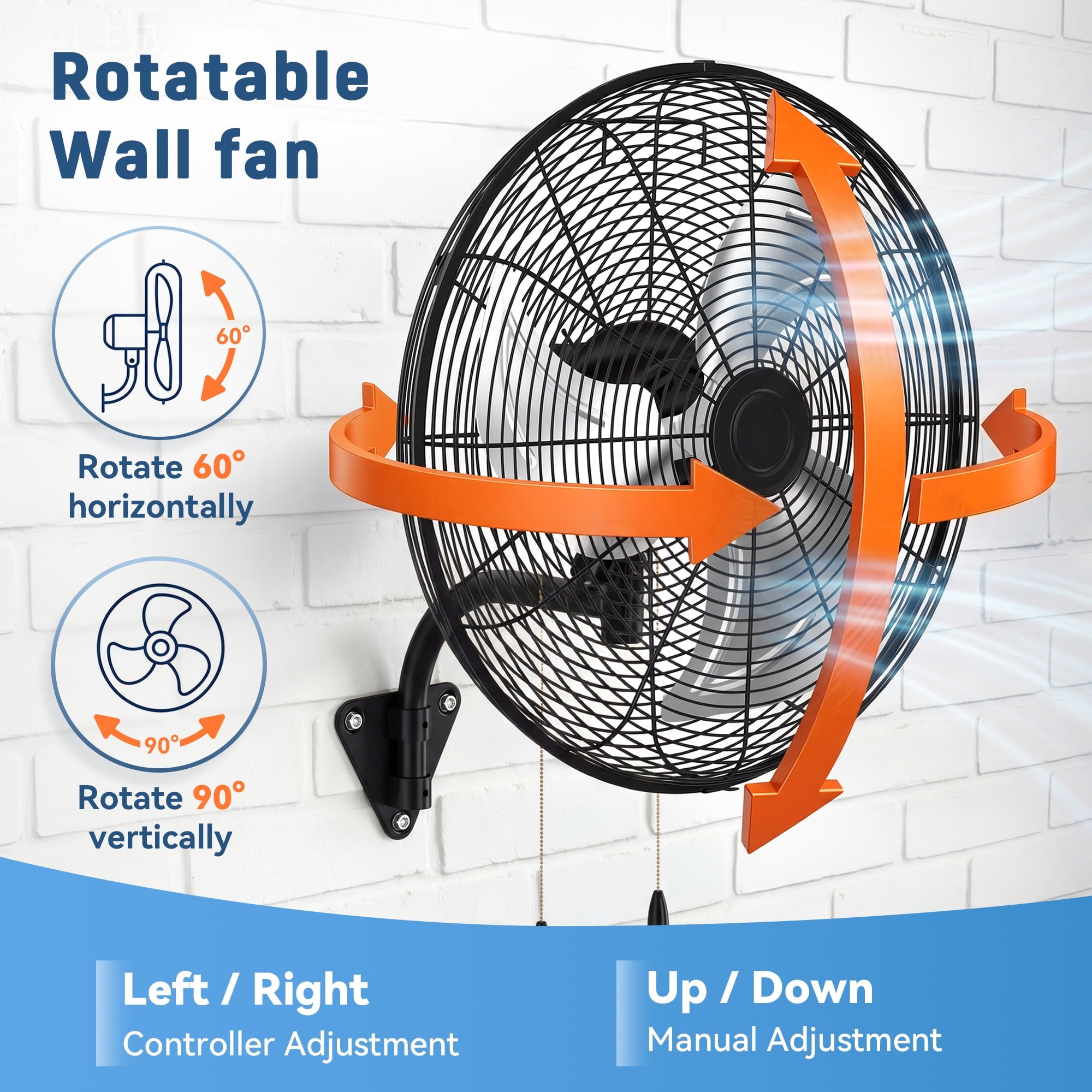 Nepsam Wall Mount Fan, 24 Inch, 3-speed, Waterproof Oscillating Industrial Wall Fan, for Warehouse, Greenhouse, Workshop, Patio (Black)