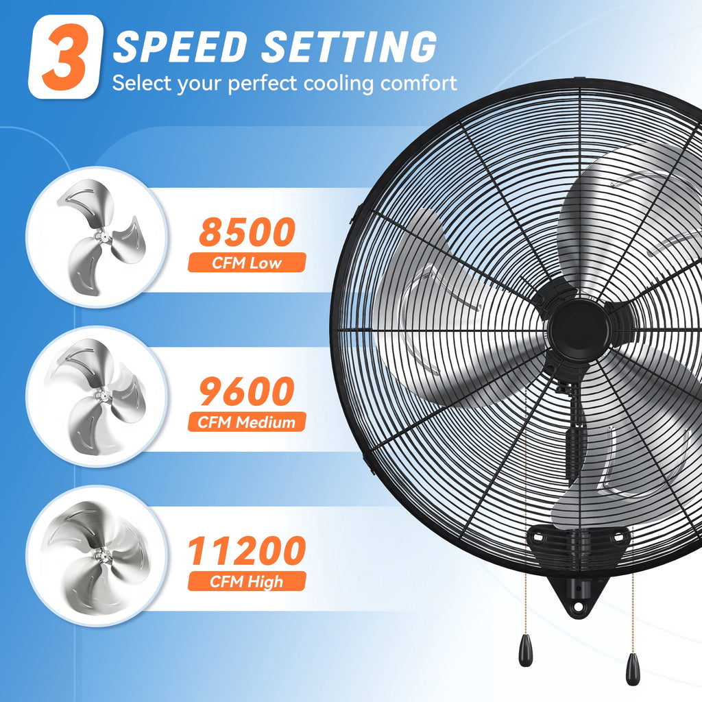 Nepsam Wall Mount Fan, 30 Inch,3-speed, Waterproof Oscillating Industrial Wall Fan, for Warehouse, Greenhouse, Workshop, Patio (Black)