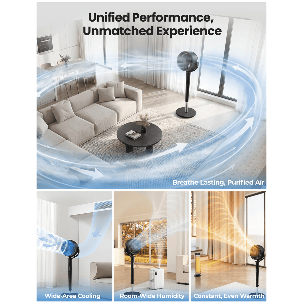 Nepsam 120° Oscillating Standing Fan, 16 Speeds DC Motor, 4 Modes, Adjustable Height, 12H Timer, Black