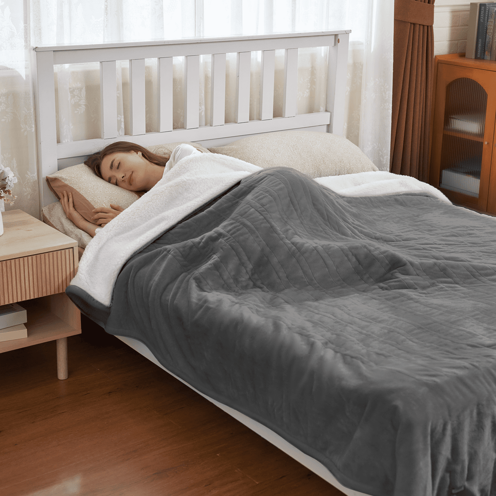 Nepsam Electric Heated Blanket Flannel and Soft Sherpa Fleece Heated Blanket, 50" x 60" with 12 Hours Auto Shut off, Machine Washable, Dark Grey