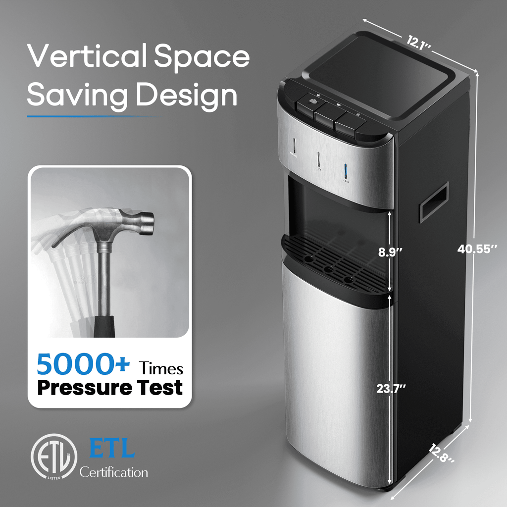 Nepsam Top-Loading Water Dispenser, Hot & Cold Water Cooler with Child Safety Lock, 304 Stainless Steel, 650W for Home Office